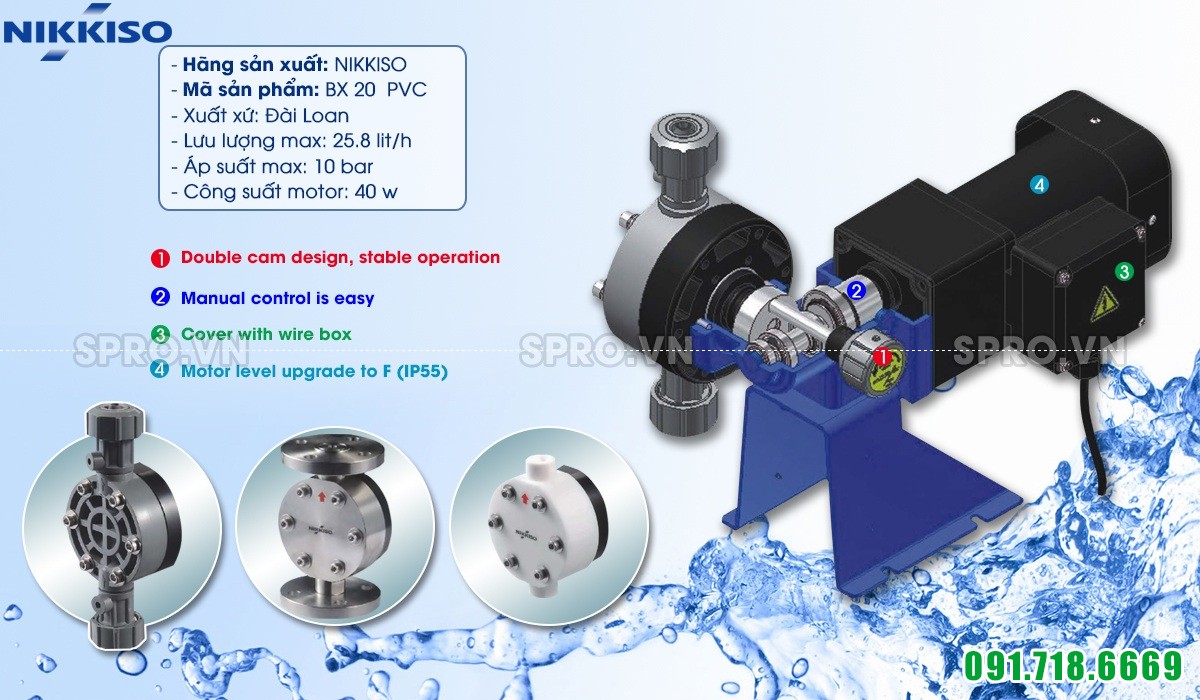 Bơm định lượng hóa chất Nikkiso BX 20 PVC