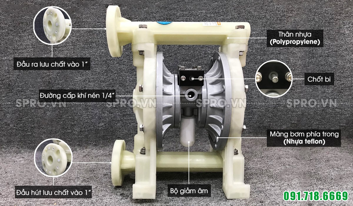 Máy bơm màng khí nén Đài Loan Port-size 1