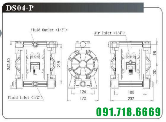 Bản vẽ kỹ thuật máy bơm màng khí nén DS04