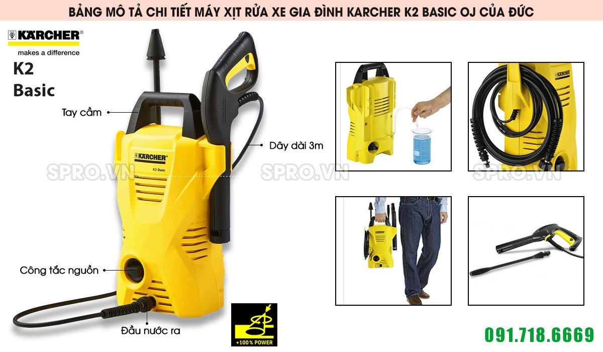 Máy xịt rửa xe gia đình KARCHER K2 Basic oj của Đức