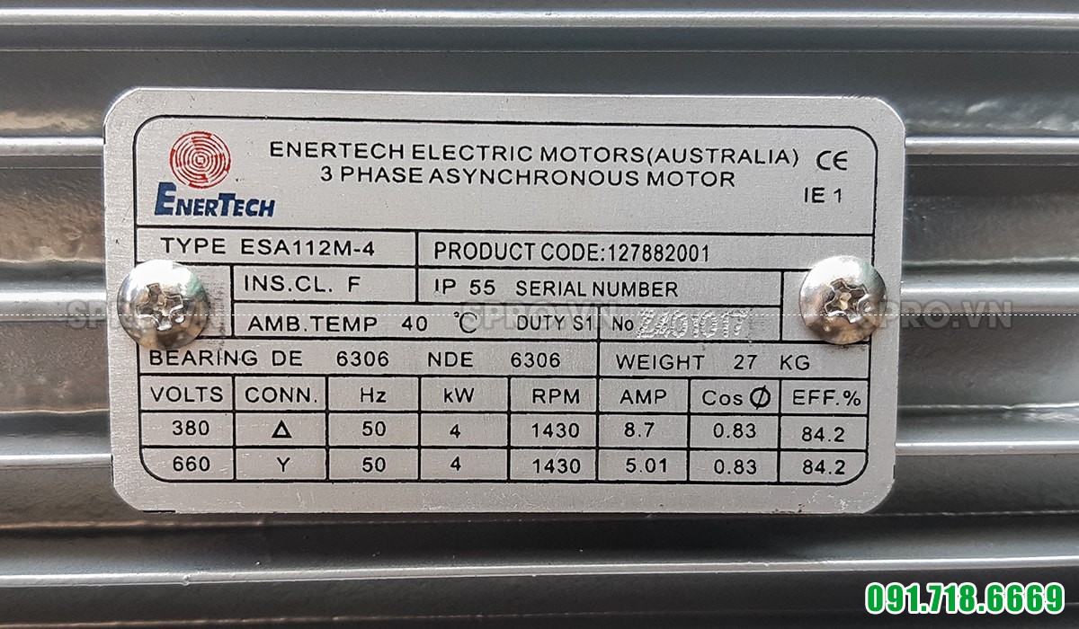 Thông số động cơ mô tơ điện Enertech ESA112M-4 3 pha công suất 5.5hp