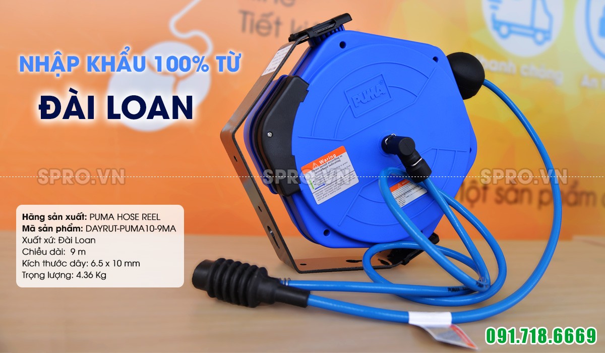 Cuộn dây hơi ròng rọc tự rút vỏ nhựa 9m PUMA PM10-9MA Đài Loan