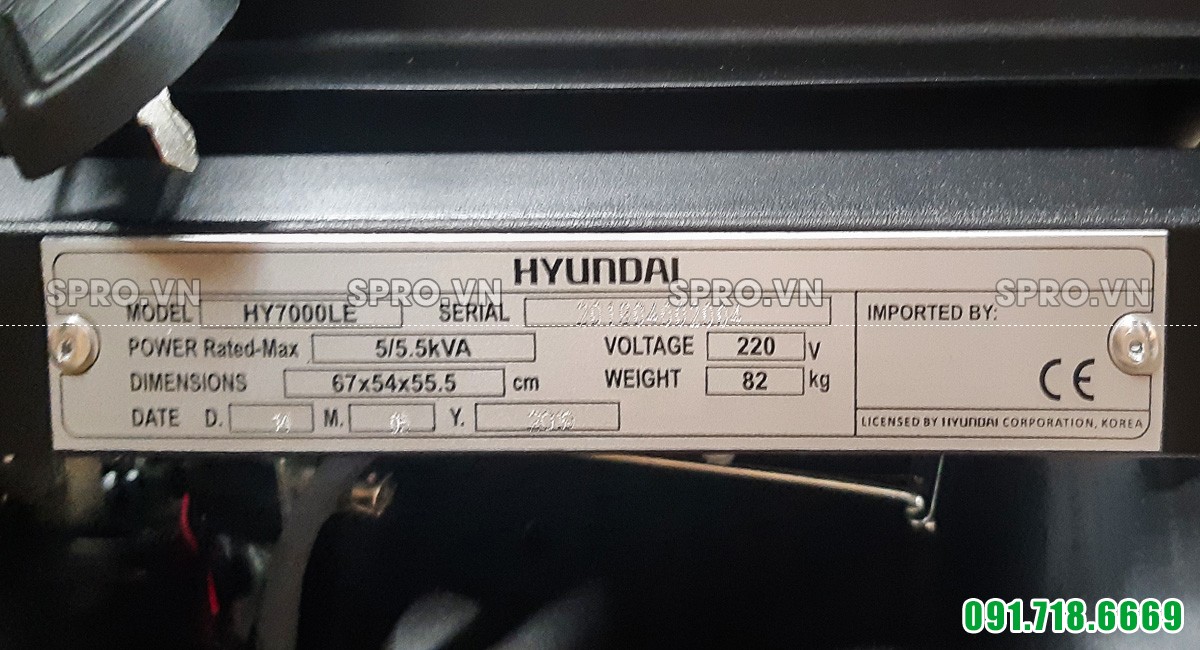 Thông số máy phát điện chạy xăng Hyundai 5.5kw HY7000LE