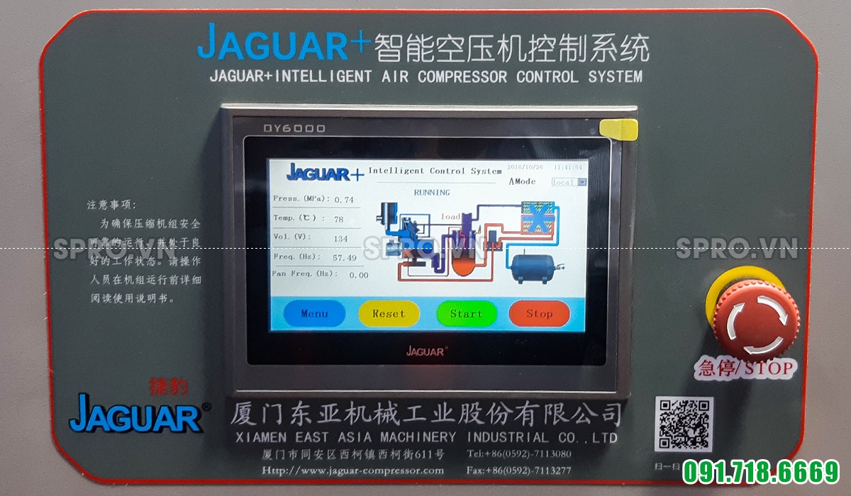 Màn hình điều khiển Máy nén khí trục vít biến tần 50hp Jaguar ZLS50Hi+ 37kw