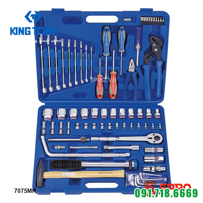Bộ khẩu tuýp lục giác 75 chi tiết Kingtony 7075MR, 1/4'' và 1/2''