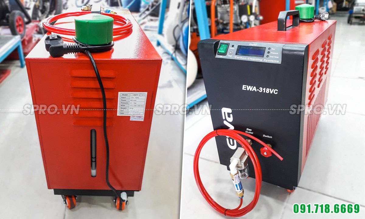 máy vệ sinh buồng đốt xe máy, làm sạch muội các bon động cơ ewa 318VC