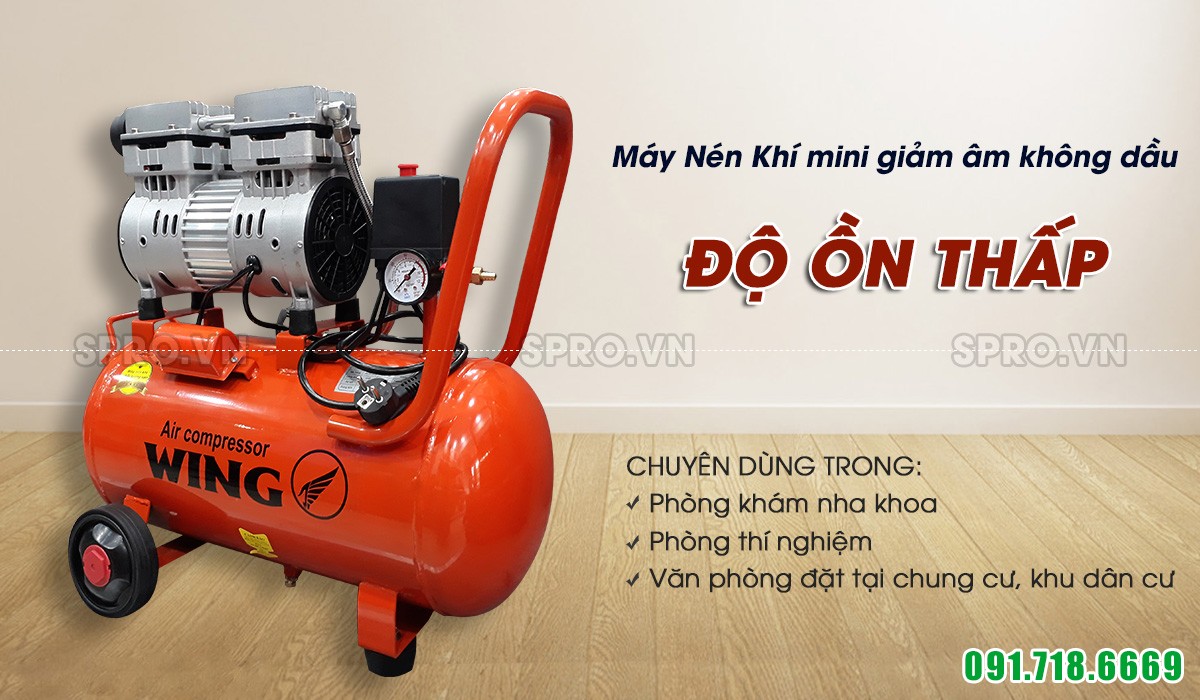 Máy nén khí không dầu giảm âm 1HP Wing TW-OF750-25L - Dung tích 25L