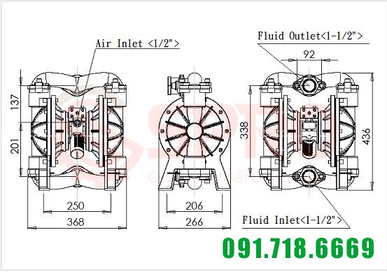 bản vẽ kĩ thuật máy bơm màng khí nén thân nhôm tds