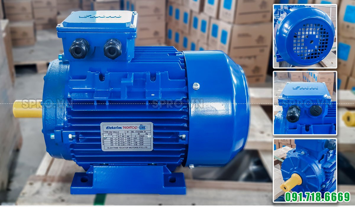 Thiết kế động cơ điện motor Elektrim EM90L-4 3 pha công suất 2 HP