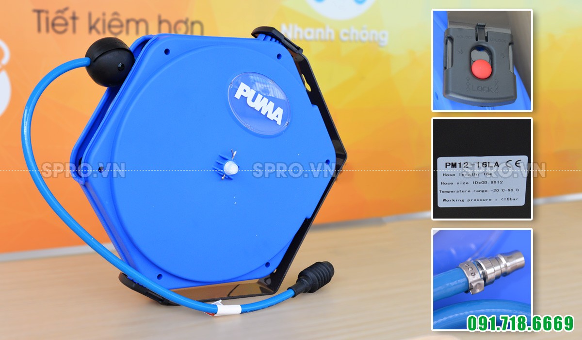 Dây hơi ròng rọc vỏ nhựa tự rút PUMA PM12-16LA dài 16 m