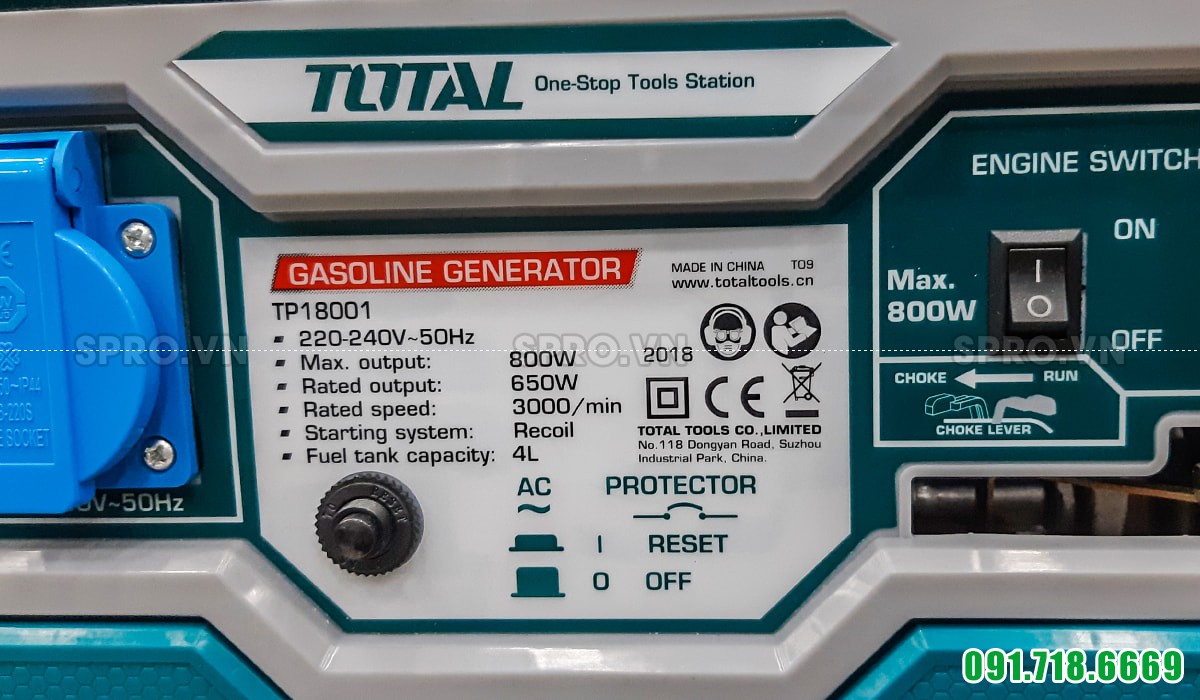 Thông số máy phát điện chạy xăng Total TP18001