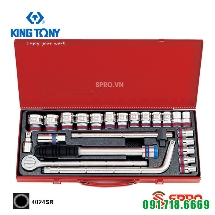 BỘ KHẨU TUÝP HOA THỊ 1/2'' KINGTONY 4024SR - 24 CHI TIẾT, 3/8~1-1/4 (HỆ INCH)