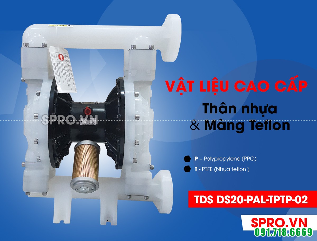 Bơm màng khí nén thân nhựa 