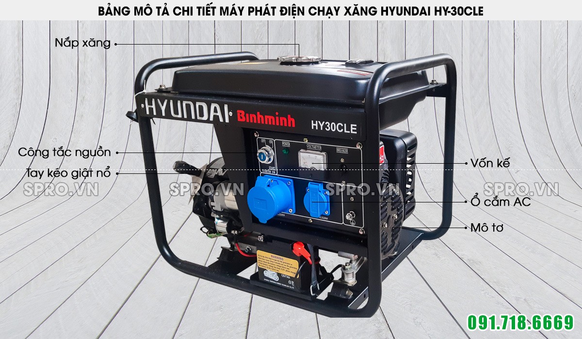 Máy phát điện chạy xăng Hyundai 2.6kw HY30CLE