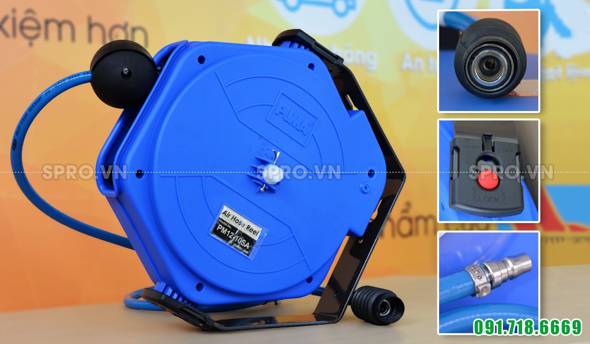 Cuộn dây hơi ròng rọc tự rút vỏ nhựa dài 10m PUMA PM12-10SA