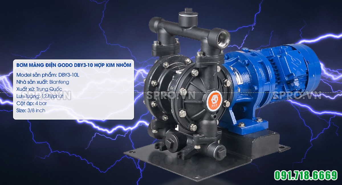 Bơm Màng Điện GODO DBY3-10 Hợp Kim Nhôm