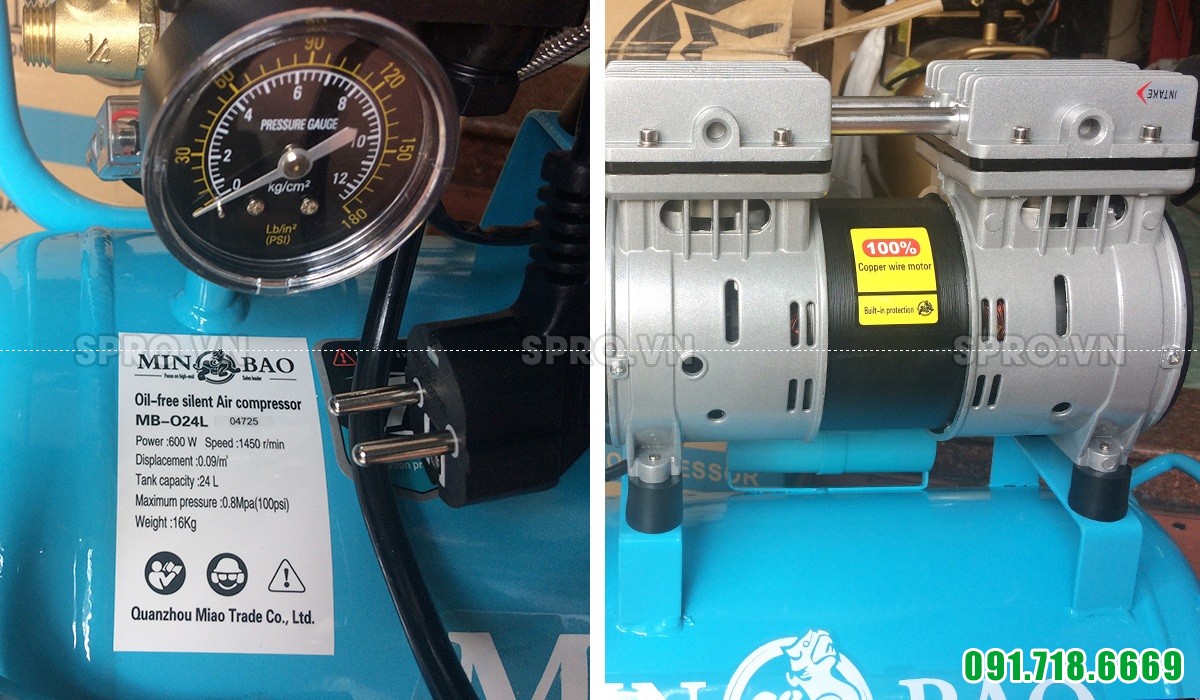 Máy bơm hơi mini không dầu 1HP Minbao MB-024L - Dung tích 24L