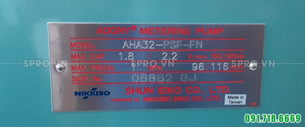 Thông số kỹ thuật bơm định lượng hóa chất Nikkiso AHA32 PSF FN