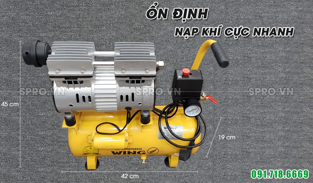 Máy nén khí mini không dầu 0.75HP Wing TW-OF550-9L - Dung tích 9 Lít