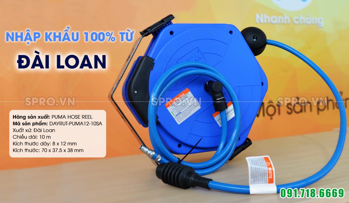 Cuộn dây hơi ròng rọc tự rút vỏ nhựa dài 10m PUMA PM12-10LA