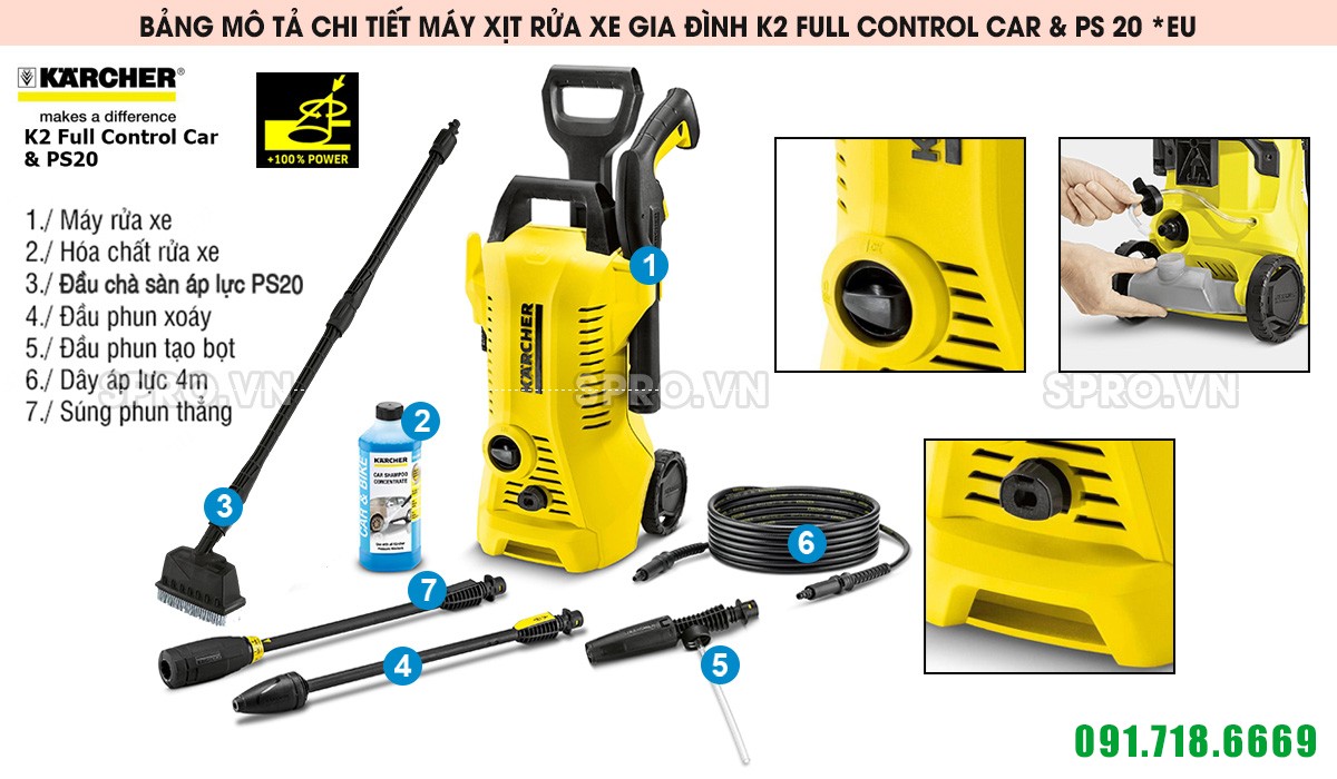 Máy xịt rửa xe gia đình K2 Full Control Car & PS 20 *EU