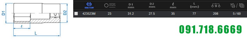 Tuýp dài trắng 23mm