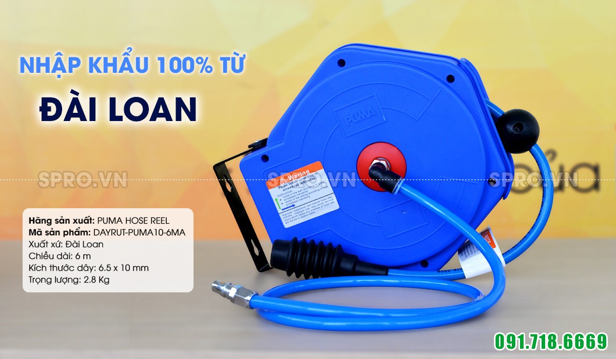 Cuộn Dây hơi ròng rọc vỏ nhựa tự rút dài 6m PUMA PM10-6MA Đài Loan