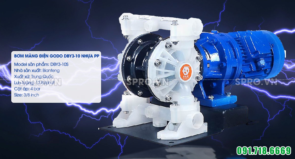 Máy bơm màng điện GODO DBY3-10 Nhựa PP