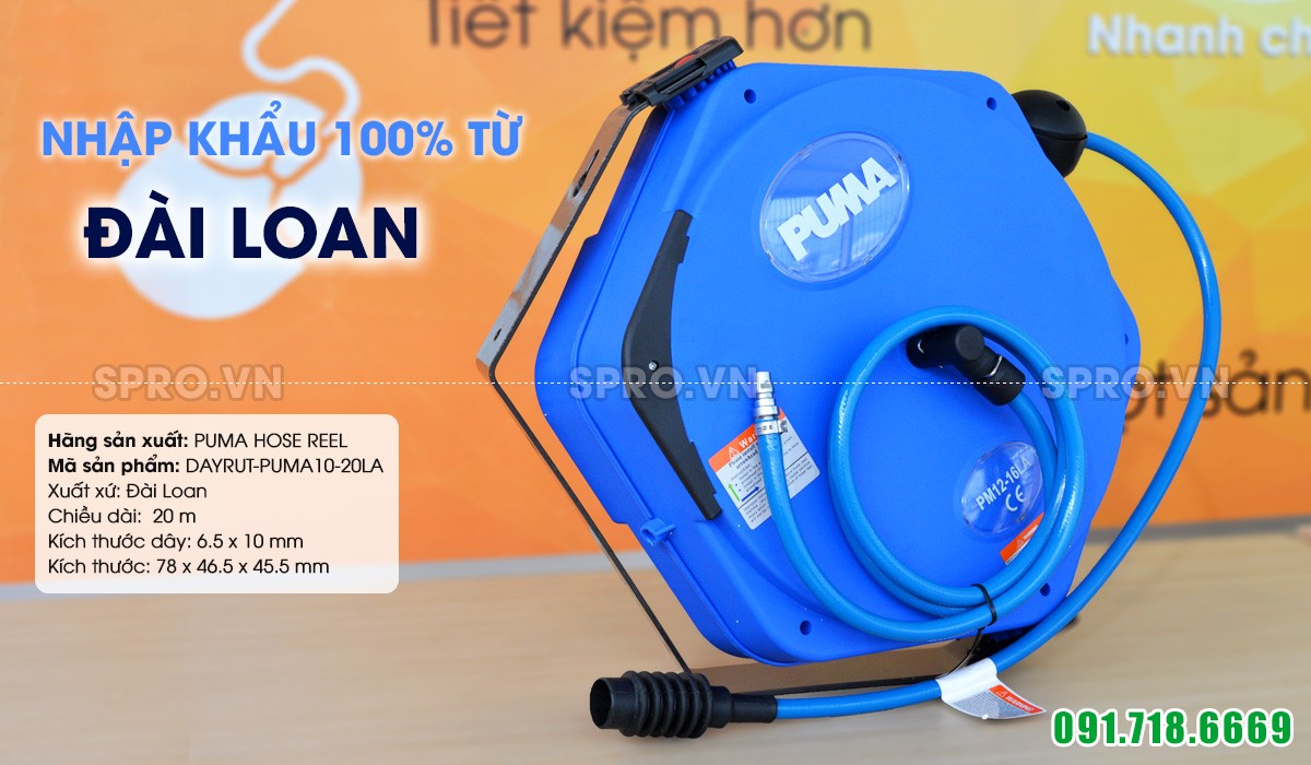 Cuộn dây hơi ròng rọc vỏ nhựa dài 20m PUMA PM10-20LA