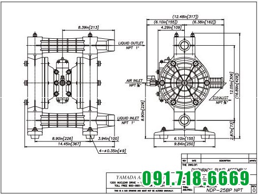 bản vẽ kỹ thuật máy bơm màng NDP-p25 BPN