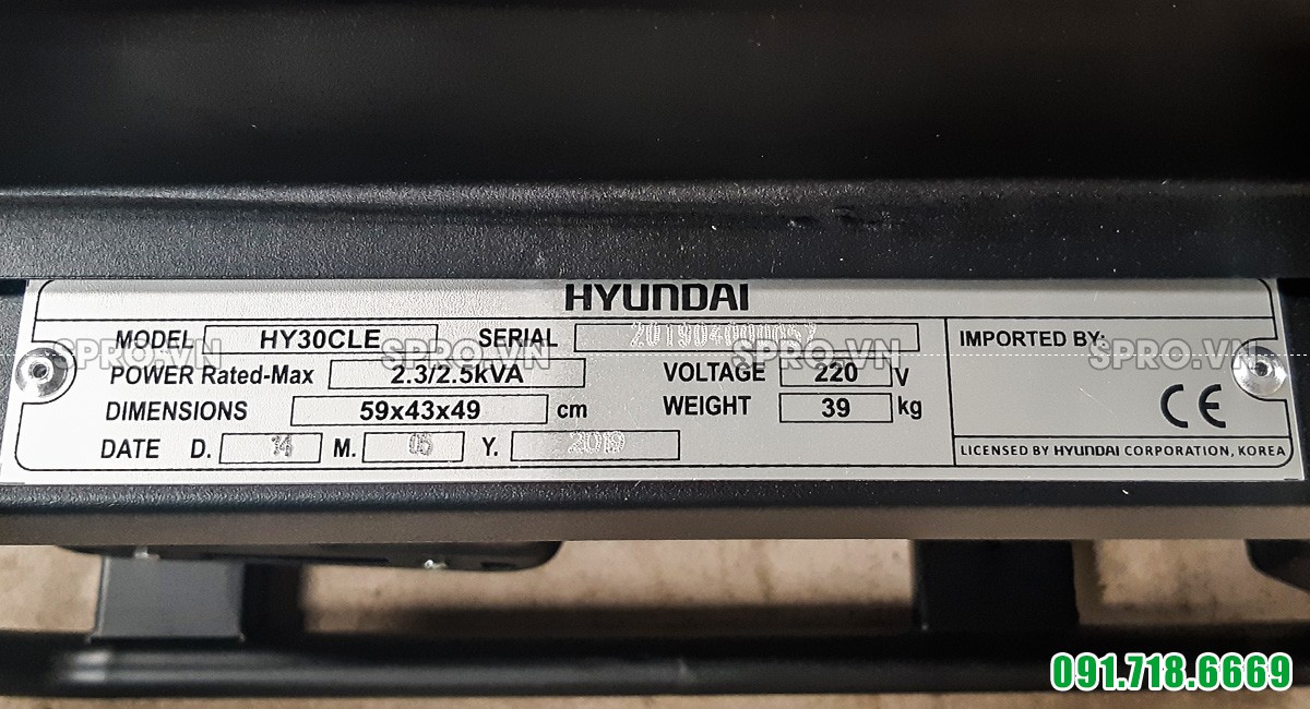 máy phát điện chạy xăng Hyundai 2.6kw HY30CLE