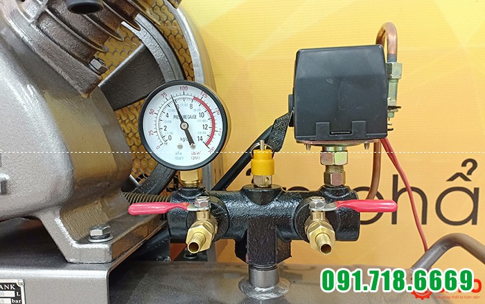 Cụm điều áp, van xả, đồng hồ đo áp Máy nén khí piston 2HP 1 cấp Jaguar EV51H100 - Dung tích 100L