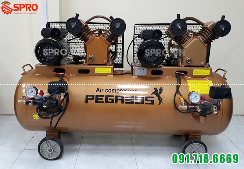 Máy bơm hơi, Máy nén khí Pegasus 2 đầu nén 2 mô tơ 3HP TM-V-0.25/12.5x2-230L - Dung tích 230L