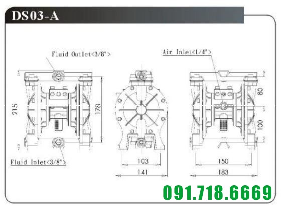 bản vẽ kỹ thuật máy bơm màng DS03