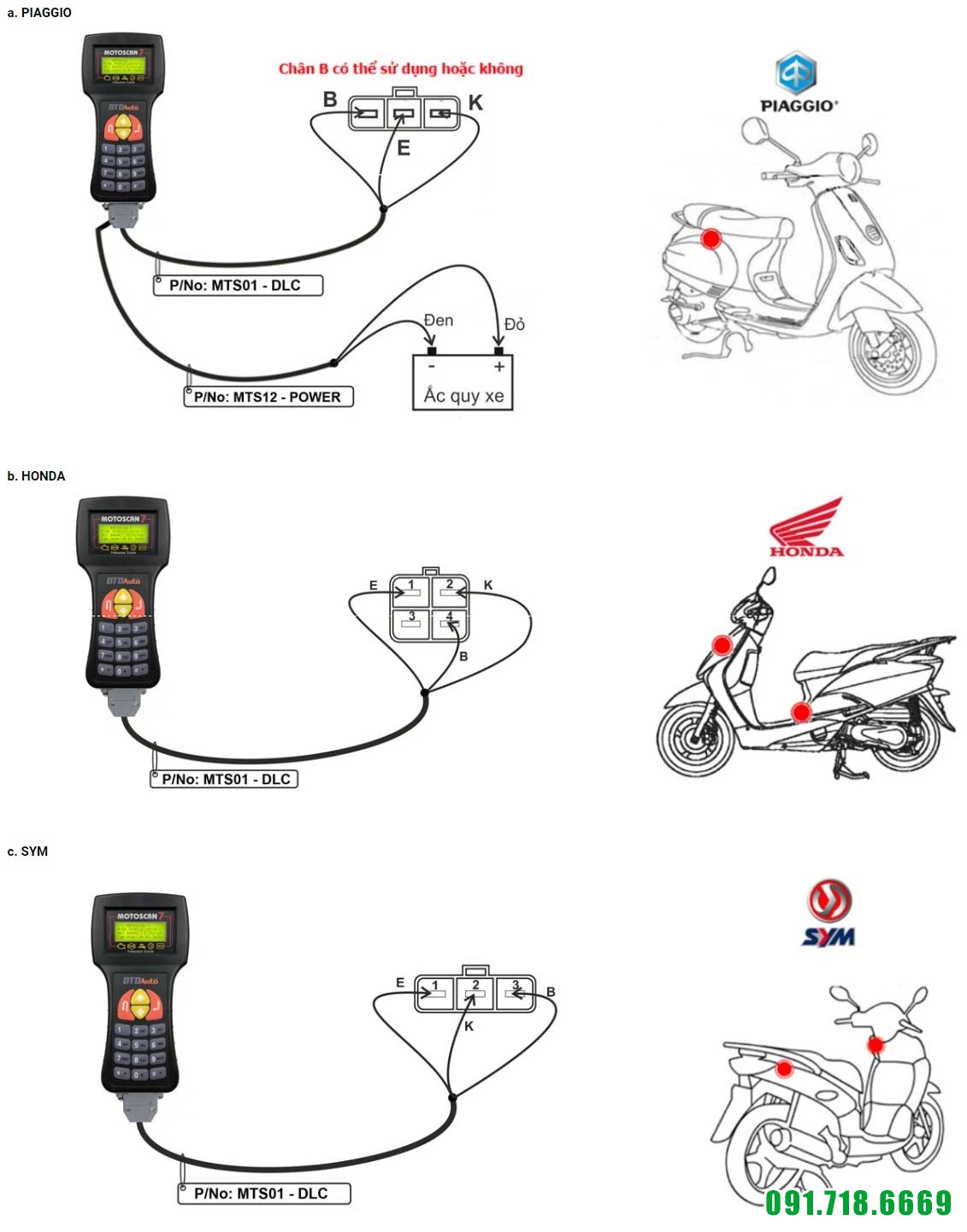 sơ đồ kết nối dây hãng piaggo honda sym của motoscan 7.0