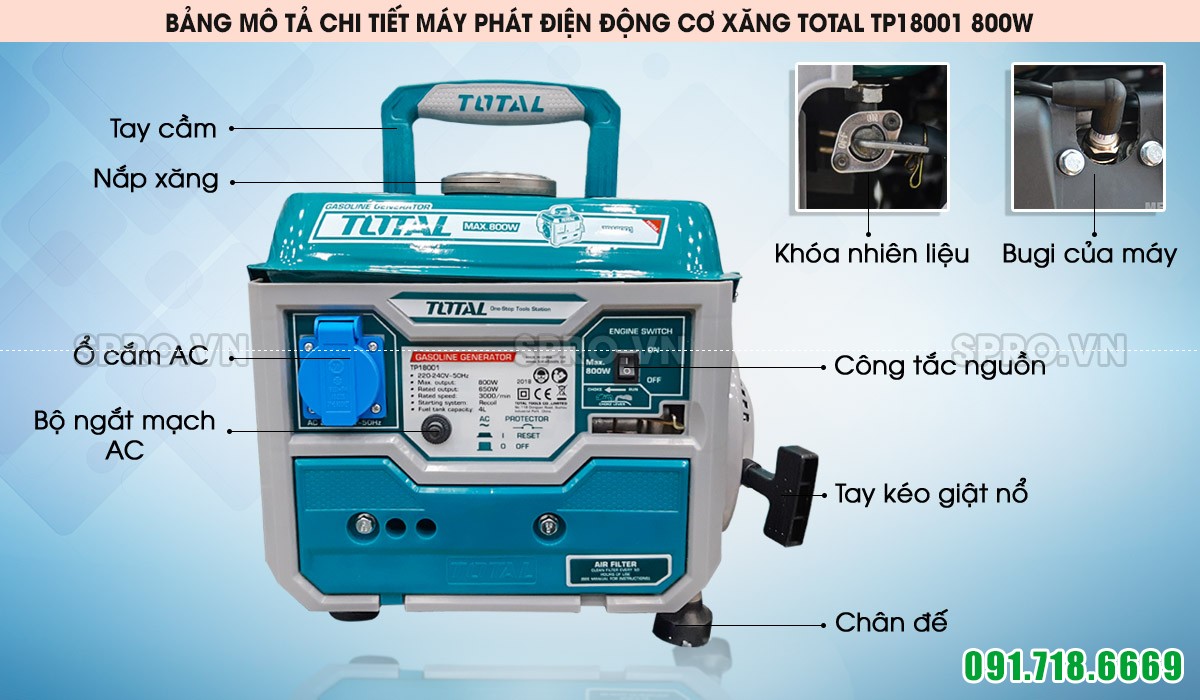 Cấu tạo máy phát điện chạy xăng Total TP18001
