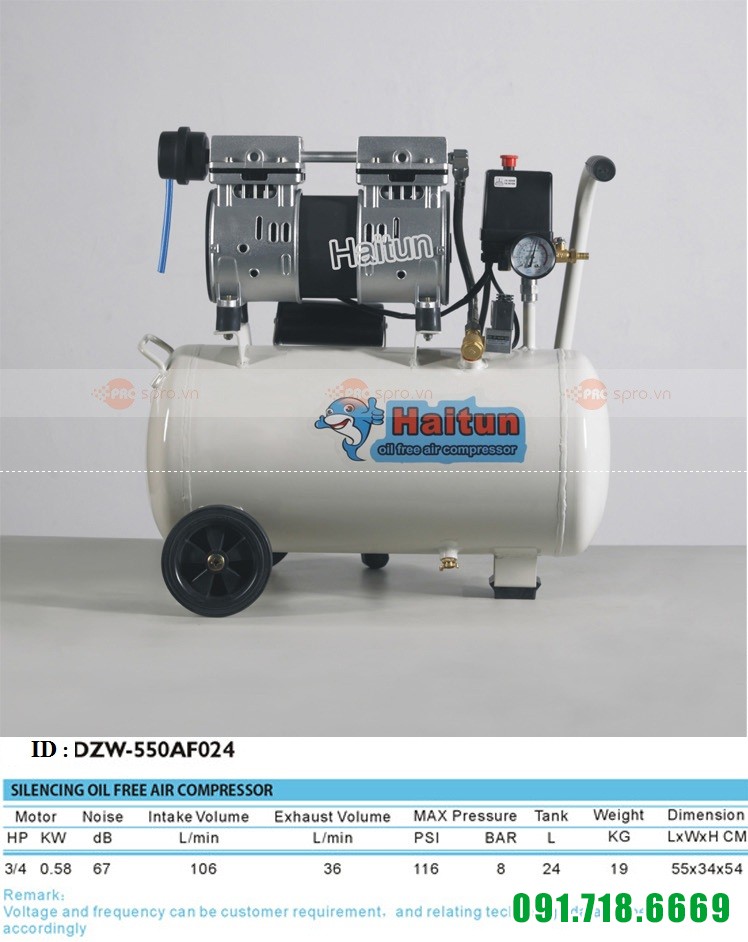 Máy nén khí không dầu Haitun HT5824-Dung tích 24L