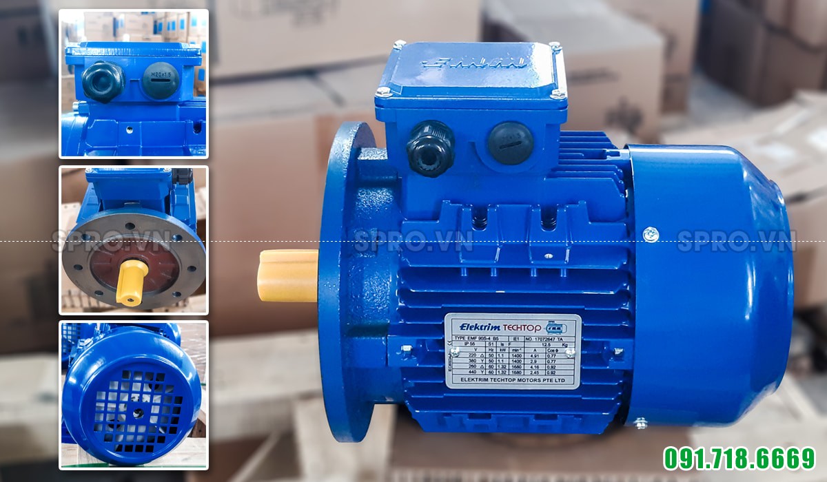 Thiết kế động cơ điện motor Elektrim EM90S-4 3 pha công suất 1.5 HP