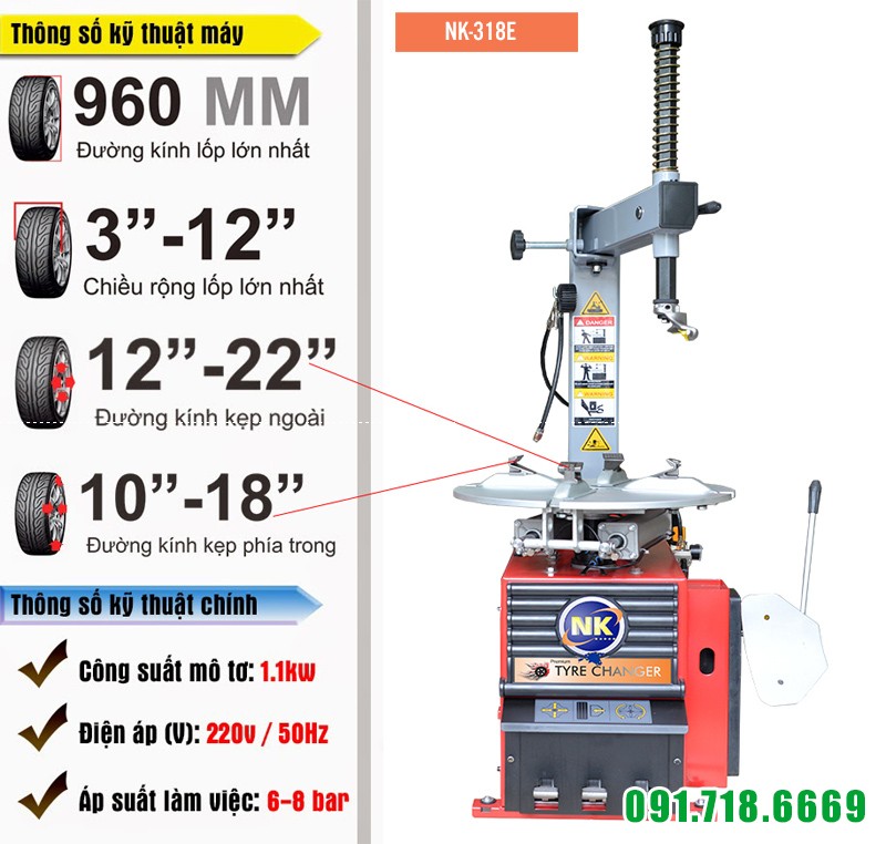 Máy tháo lốp, ra vào lốp xe tay ga, ô tô NK318E bảo hành 1 năm
