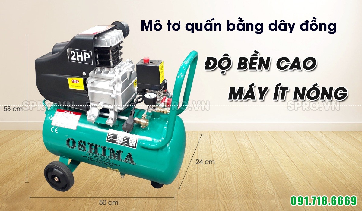 máy nén khí, máy bơm hơi mini oshima công suất 2hp, dung tích 24L