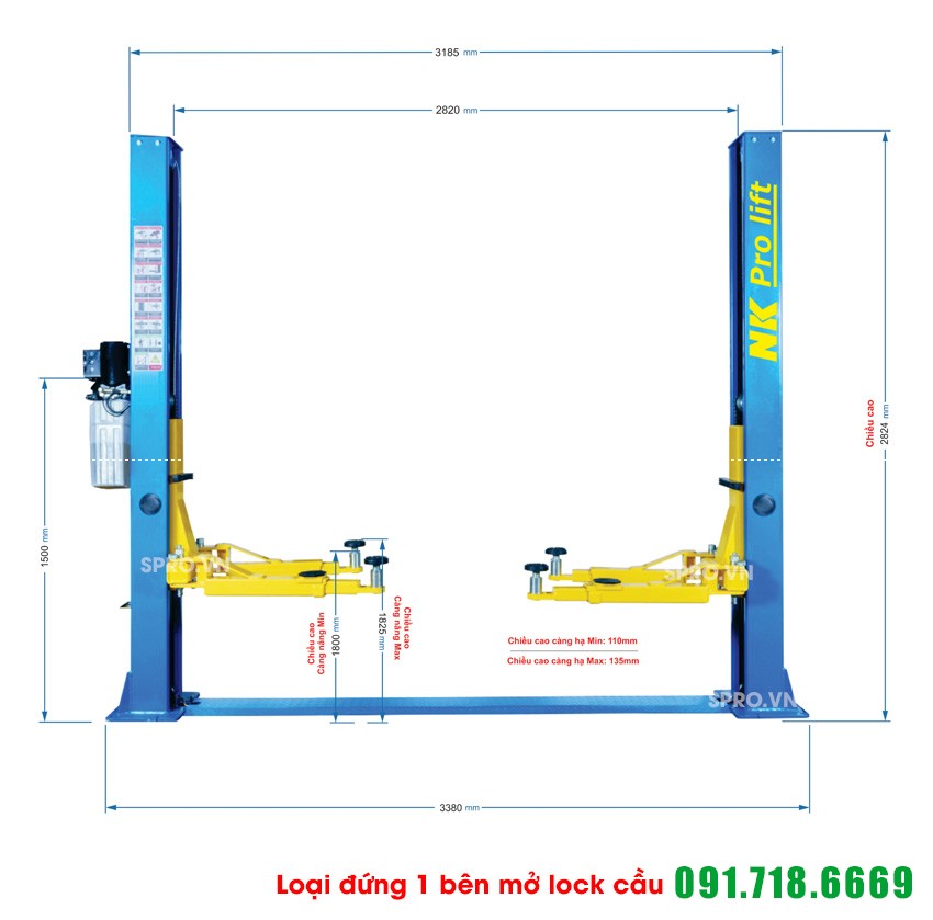 Cầu nâng ô tô 2 trụ chuyên sửa chữa các loại ô tô, du lịch